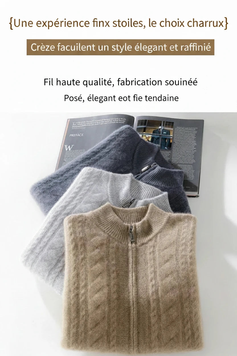 Mock-up d'homme de haute qualité
Cardigan torsadé à col
Automne Hiver Épais
Fermeture éclair 100% mérinos
Pull en laine décontracté
Manteau Cashmere
tricots