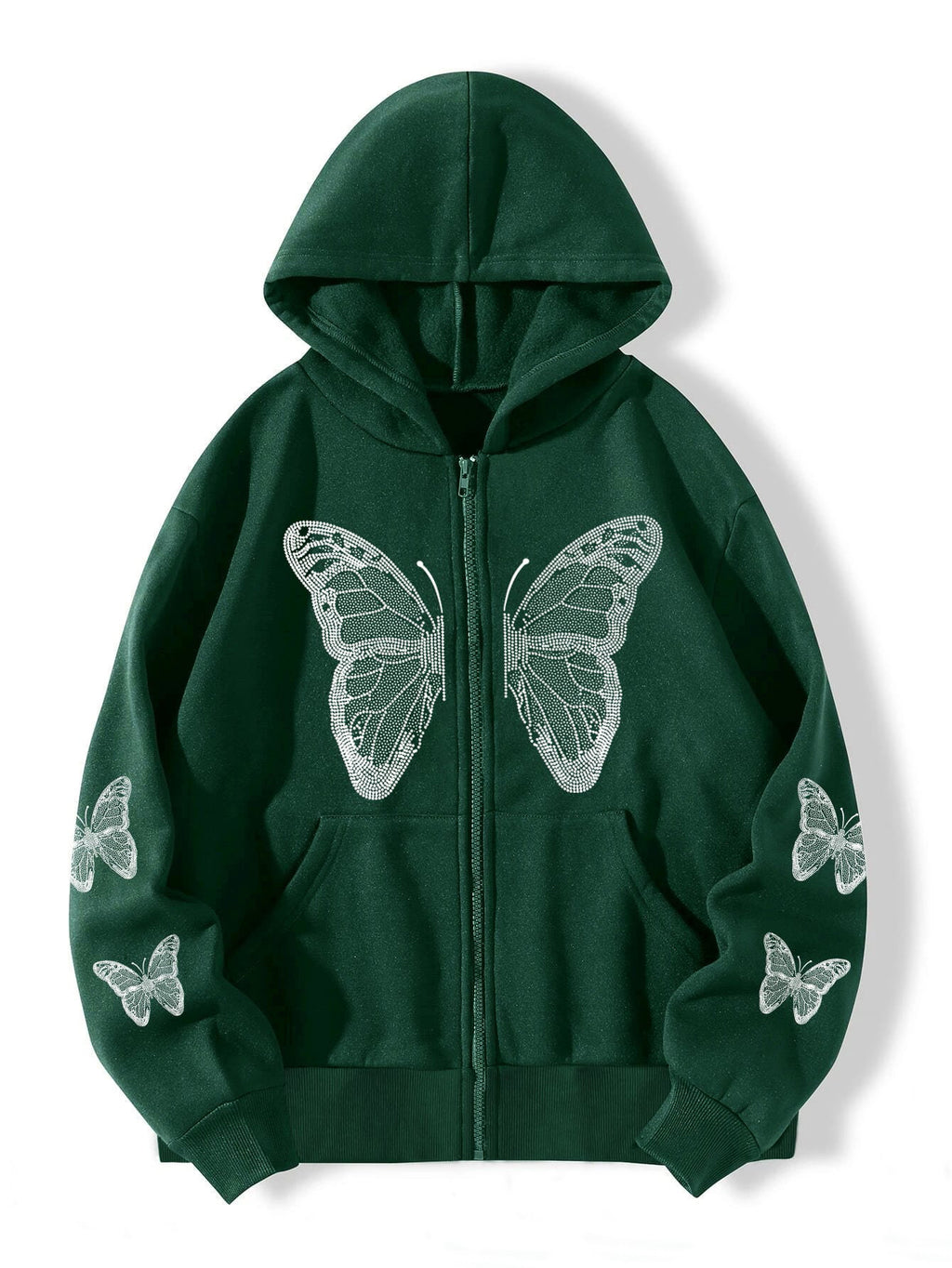 2022 cross-border autumn and winter European and American Y2K butterfly print large size loose pocket hooded zipper men's and women's sweater jacket