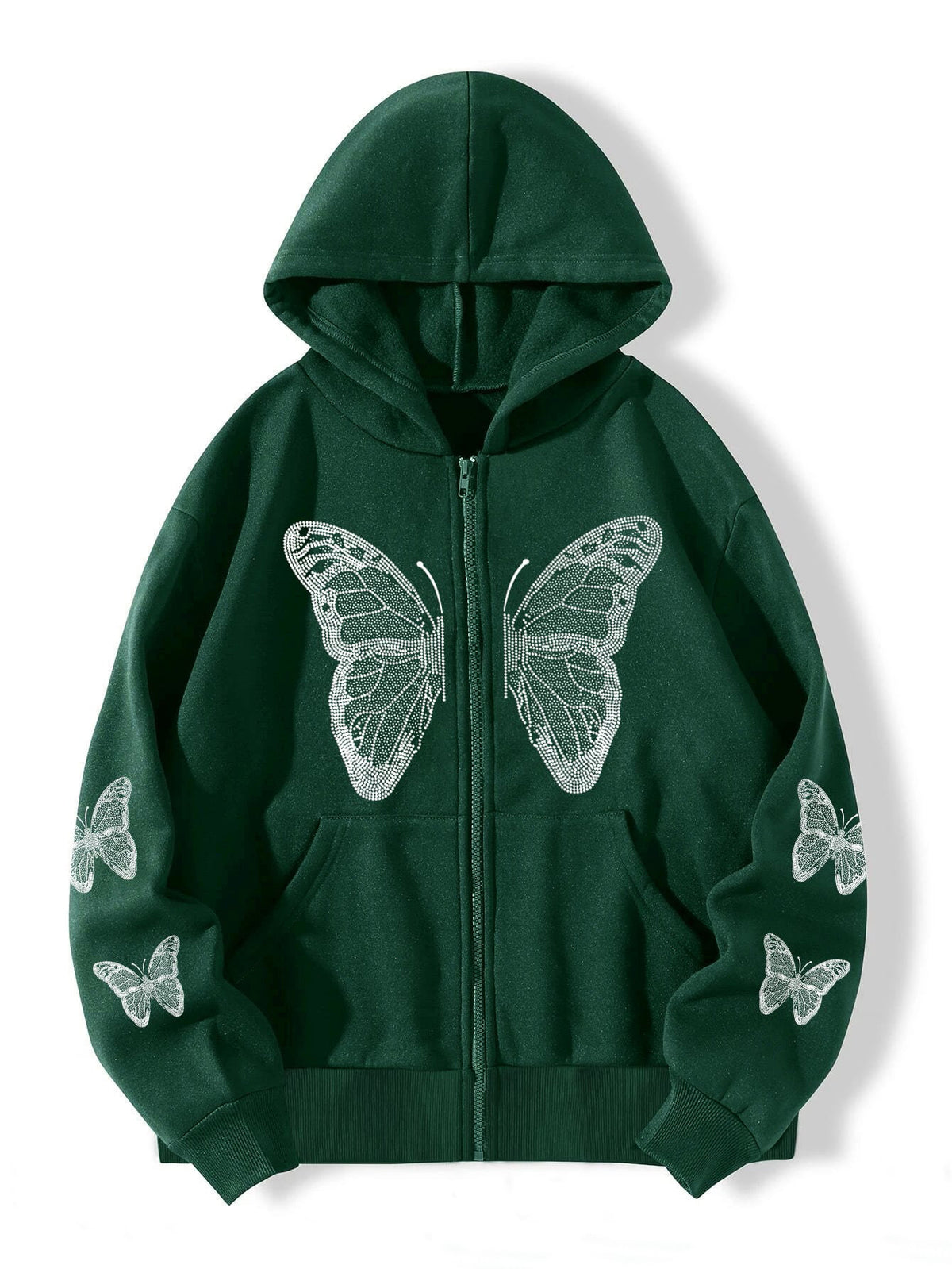 2022 cross-border autumn and winter European and American Y2K butterfly print large size loose pocket hooded zipper men's and women's sweater jacket