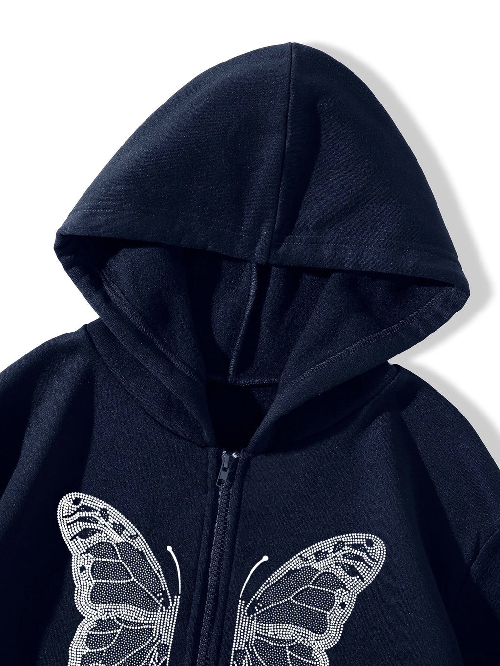 2022 cross-border autumn and winter European and American Y2K butterfly print large size loose pocket hooded zipper men's and women's sweater jacket
