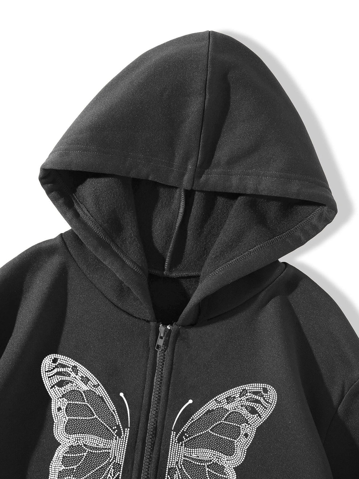 2022 cross-border autumn and winter European and American Y2K butterfly print large size loose pocket hooded zipper men's and women's sweater jacket