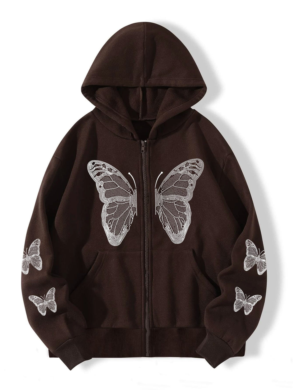 2022 cross-border autumn and winter European and American Y2K butterfly print large size loose pocket hooded zipper men's and women's sweater jacket