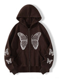 2022 cross-border autumn and winter European and American Y2K butterfly print large size loose pocket hooded zipper men's and women's sweater jacket
