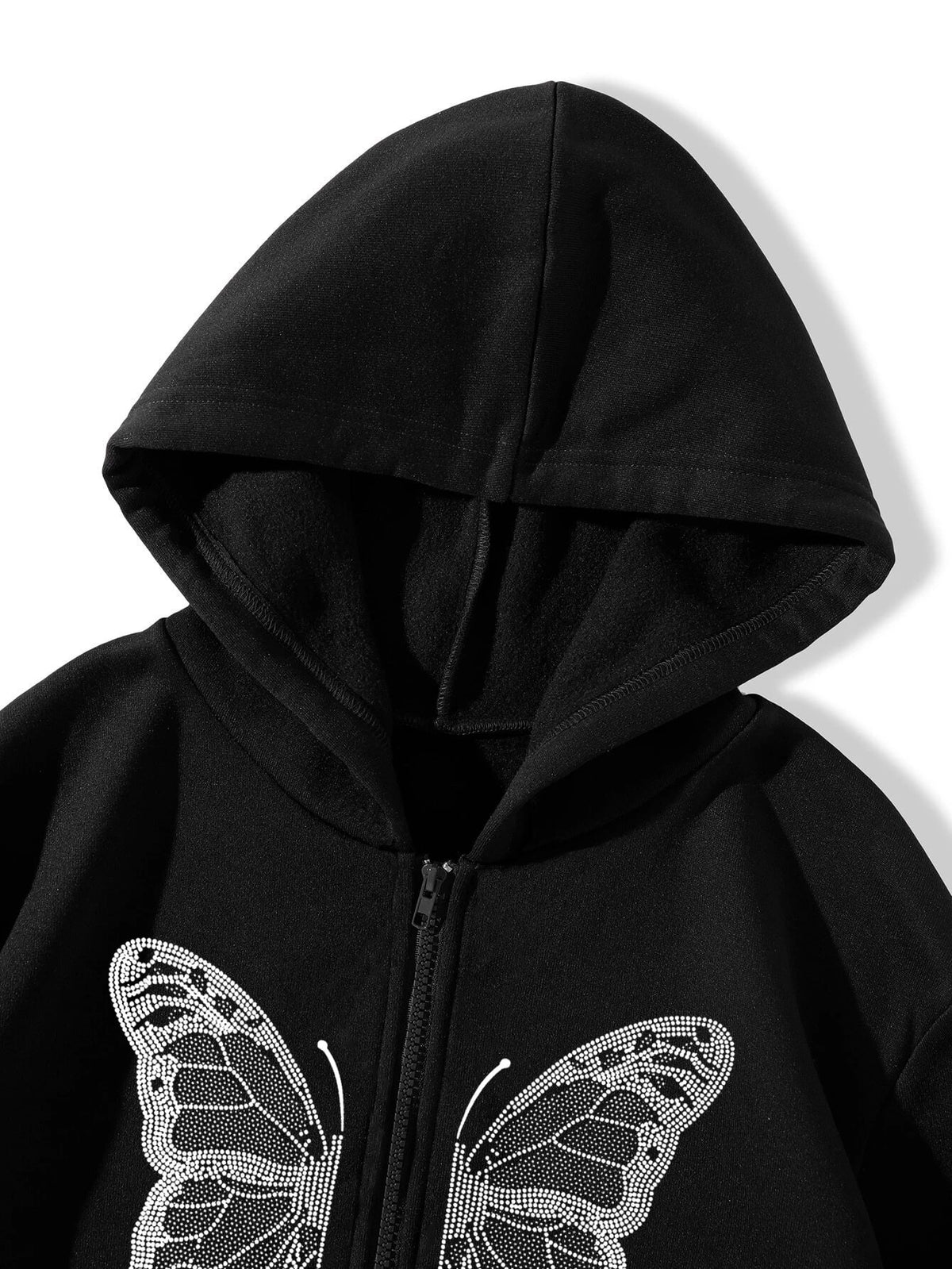 2022 cross-border autumn and winter European and American Y2K butterfly print large size loose pocket hooded zipper men's and women's sweater jacket