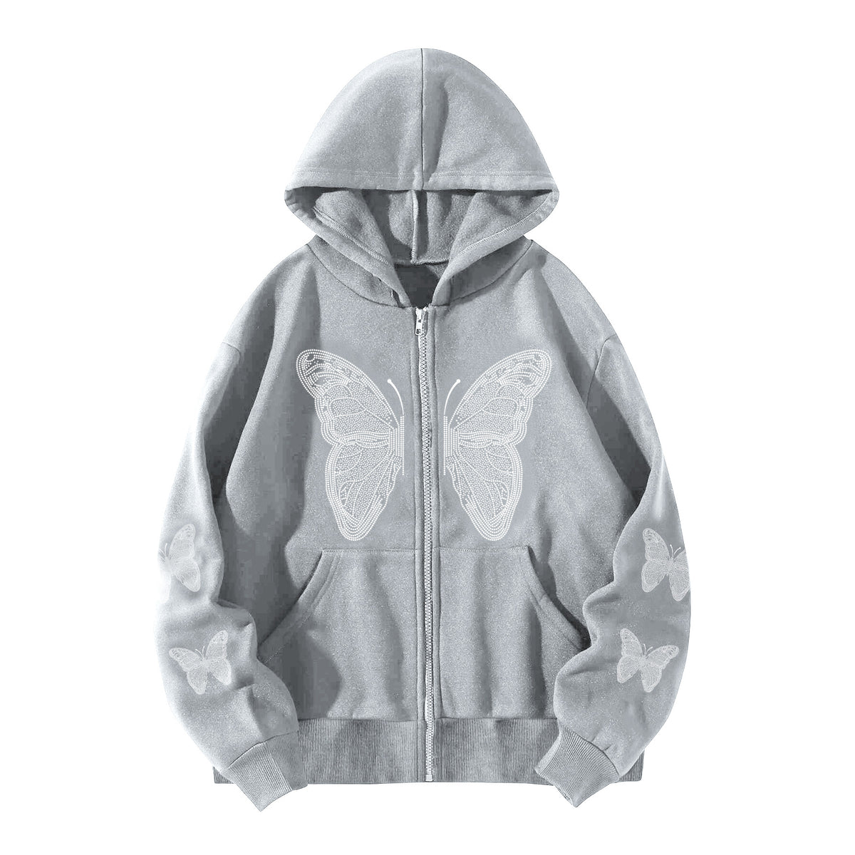 2022 cross-border autumn and winter European and American Y2K butterfly print large size loose pocket hooded zipper men's and women's sweater jacket