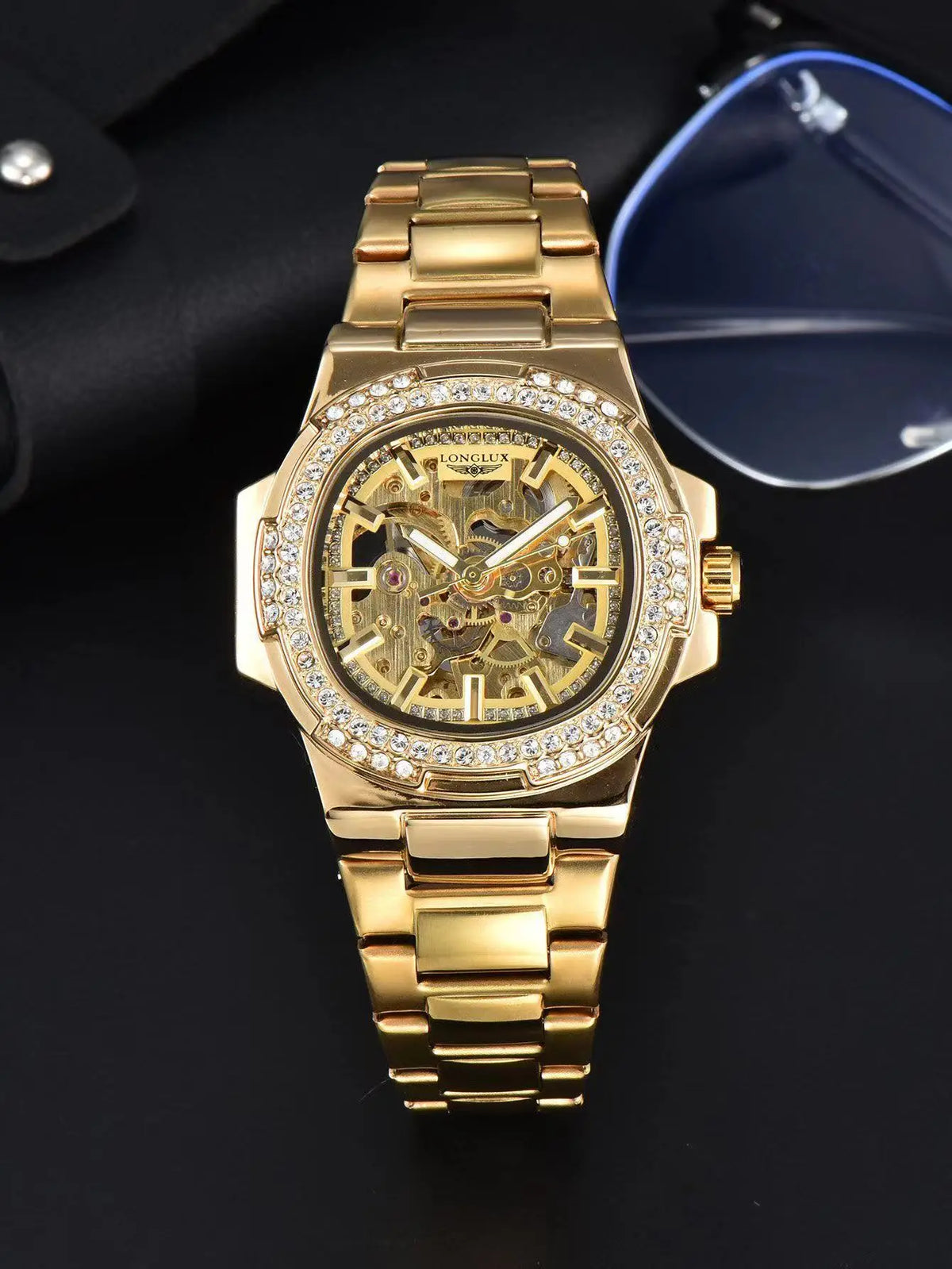 LONGLUX — Montre Squelette Automatique Homme, Acier Inoxydable
