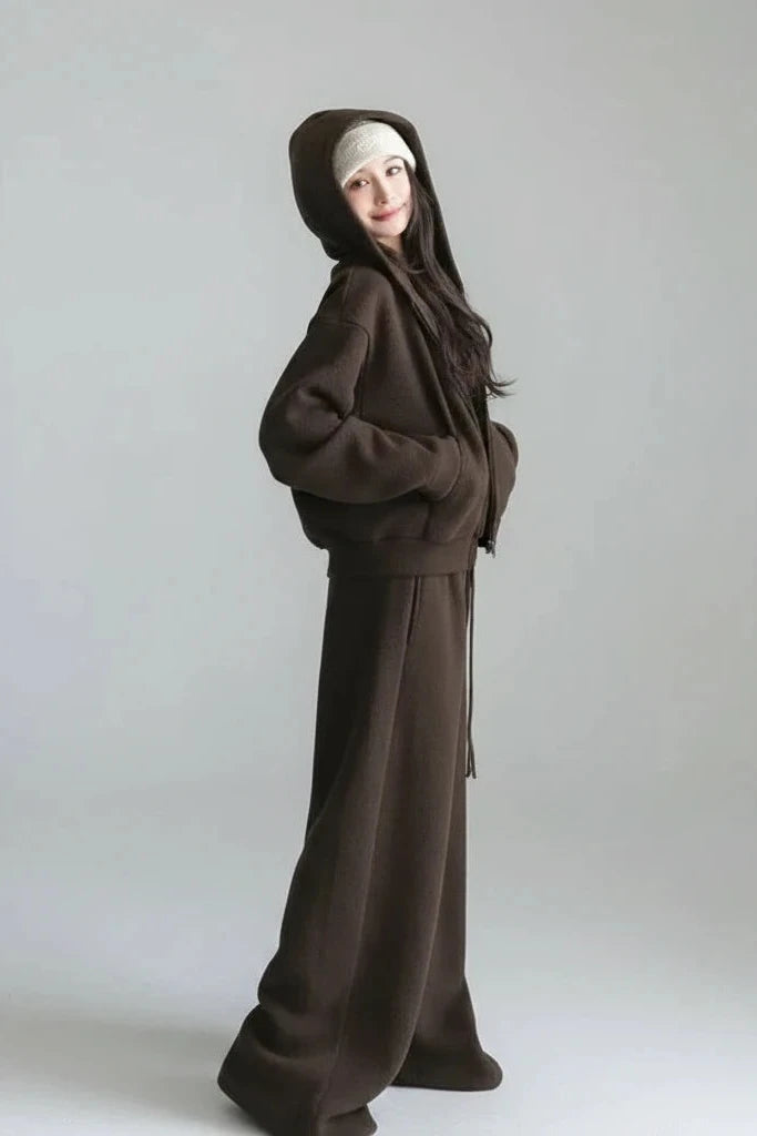 Ensemble jogging décontracté style américain pour femme, automne, coupe ample et rétro, veste à capuche et pantalon large, ensemble 2 pièces