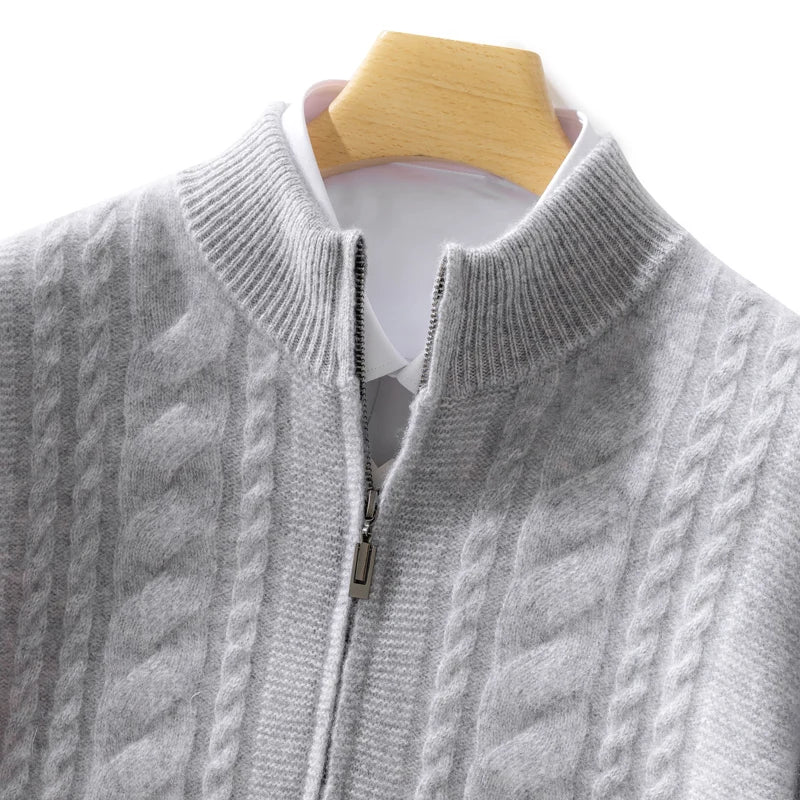 Mock-up d'homme de haute qualité
Cardigan torsadé à col
Automne Hiver Épais
Fermeture éclair 100% mérinos
Pull en laine décontracté
Manteau Cashmere
tricots