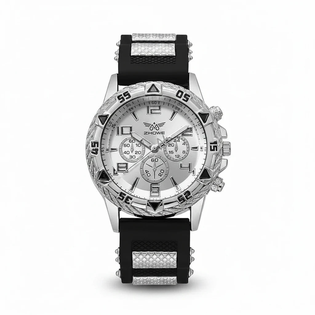 Montre Homme Fashion Quartz, Bracelet Silicone Large, Chronographe, Sport Outdoor, Style Décontracté Simple, Idée Cadeau