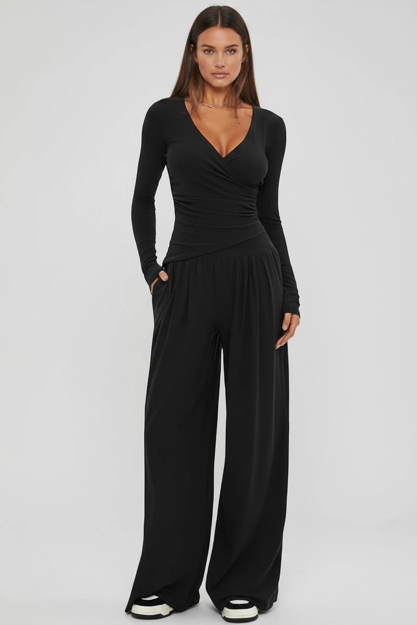 Ensemble pantalon large automne-hiver 2025 pour femme, à manches longues, tenue de sport polyvalente pour diverses occasions, idéale pour le quotidien et les trajets domicile-travail, article très tendance.