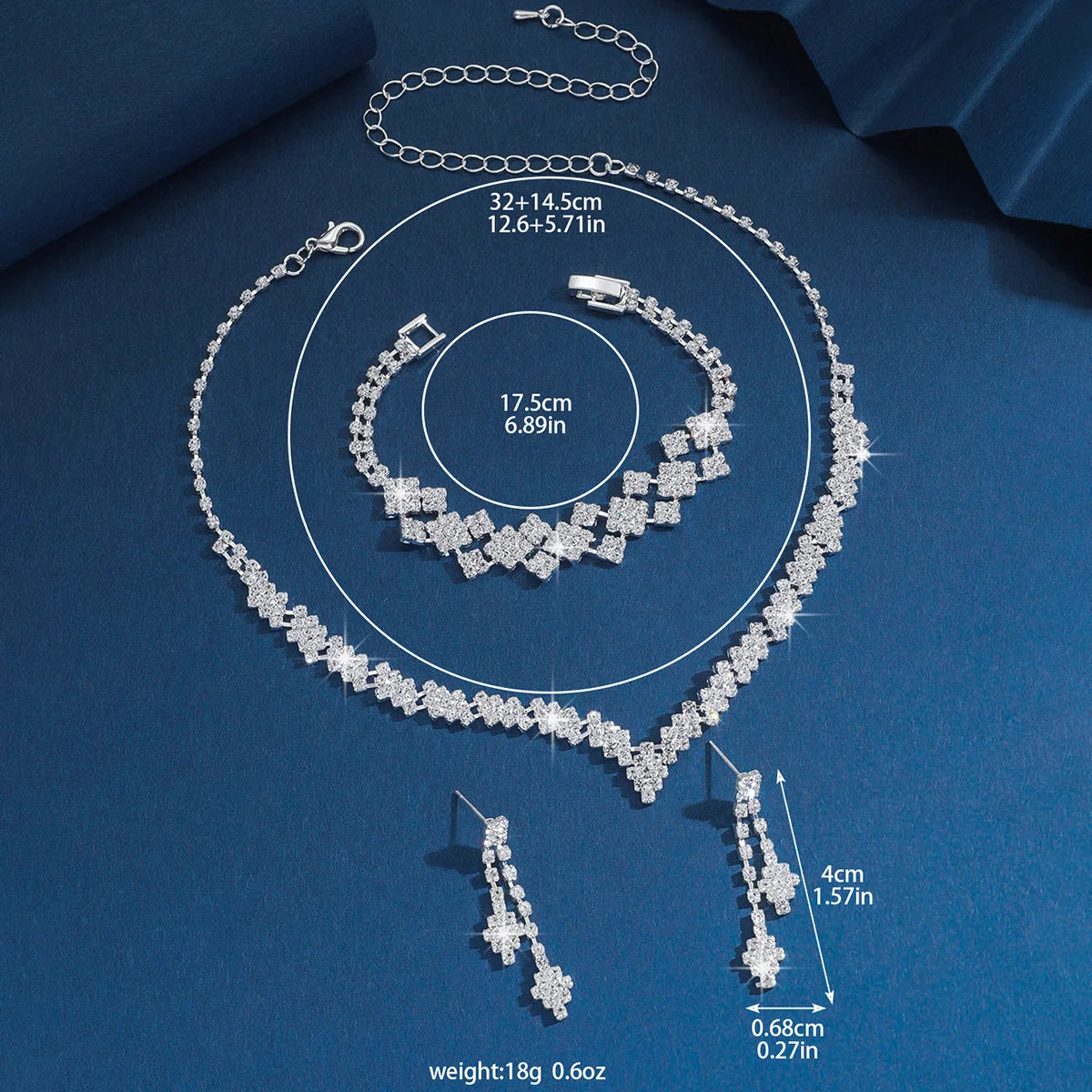 Ensemble boucles d'oreilles et collier pliables à pampilles, plaqué argent et strass, tendance - Cadeau bijoux de mariage, style mode