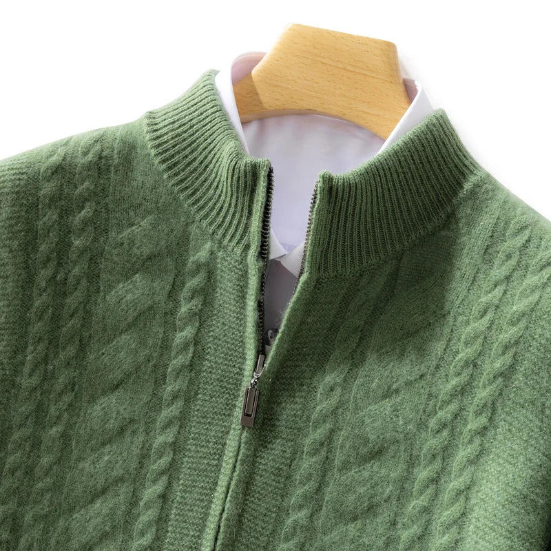 Mock-up d'homme de haute qualité
Cardigan torsadé à col
Automne Hiver Épais
Fermeture éclair 100% mérinos
Pull en laine décontracté
Manteau Cashmere
tricots