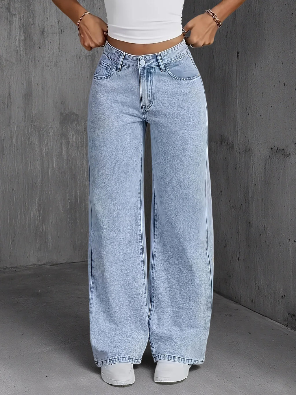 Jean pour femme – Style Y2K, pantalon en denim bleu clair à jambes larges, coupe ample et tendance, modèle simple, non extensible, adapté à toutes les saisons, style décontracté et populaire.