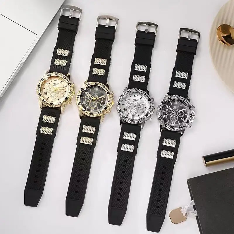 Montre Homme Fashion Quartz, Bracelet Silicone Large, Chronographe, Sport Outdoor, Style Décontracté Simple, Idée Cadeau