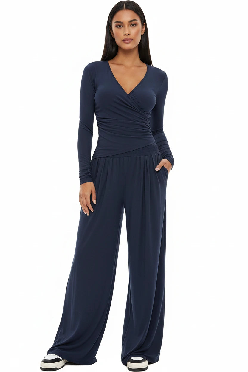 Ensemble pantalon large automne-hiver 2025 pour femme, à manches longues, tenue de sport polyvalente pour diverses occasions, idéale pour le quotidien et les trajets domicile-travail, article très tendance.