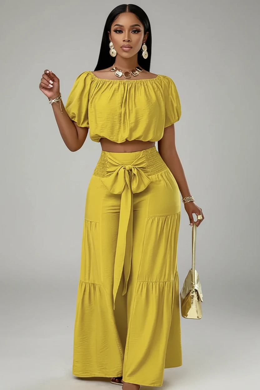 Ensemble Crop top Pantalon Ample Bleu