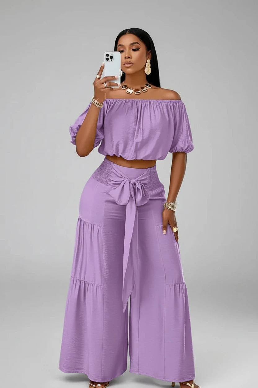 Ensemble Crop top Pantalon Ample Bleu
