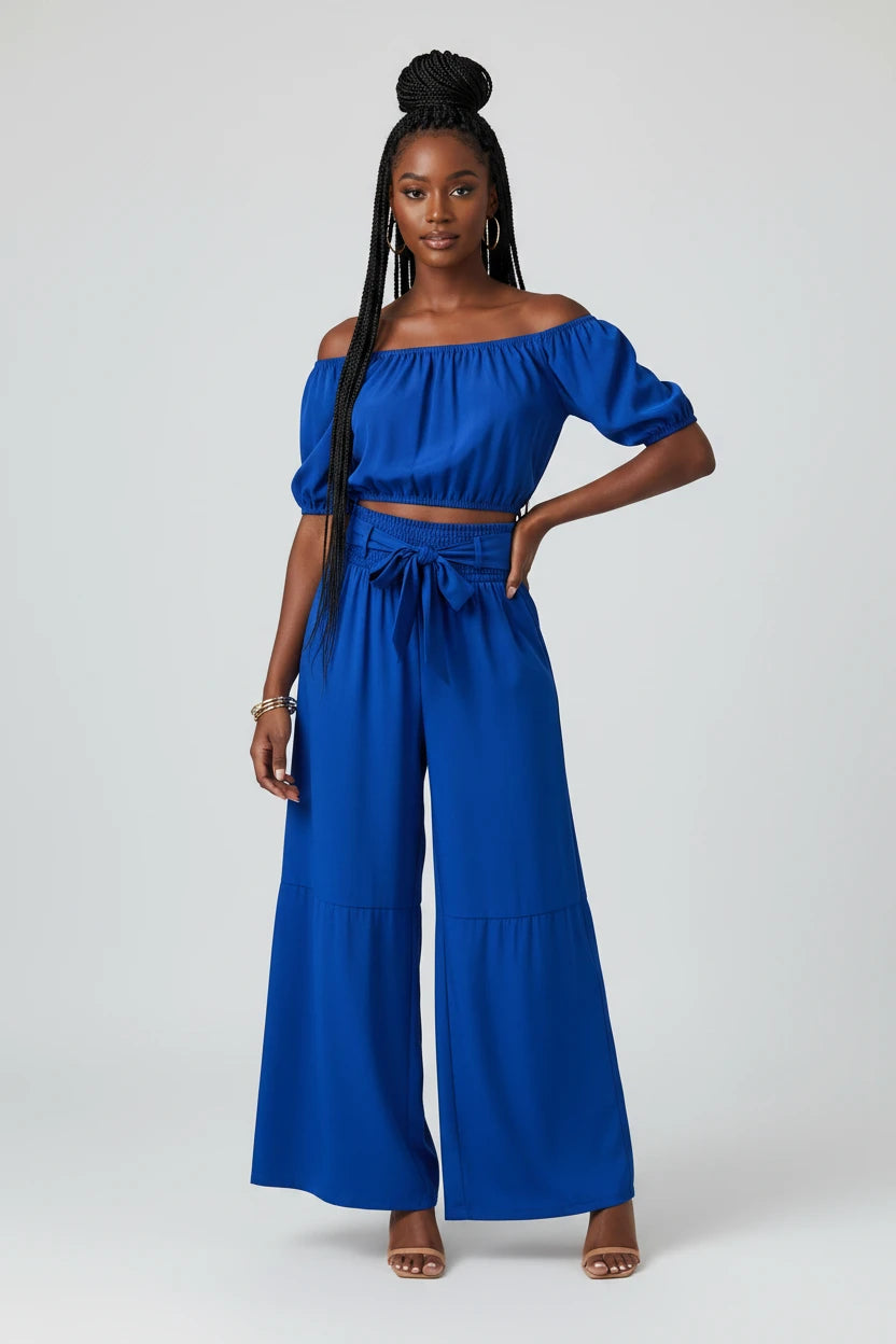 Ensemble Crop top Pantalon Ample Bleu