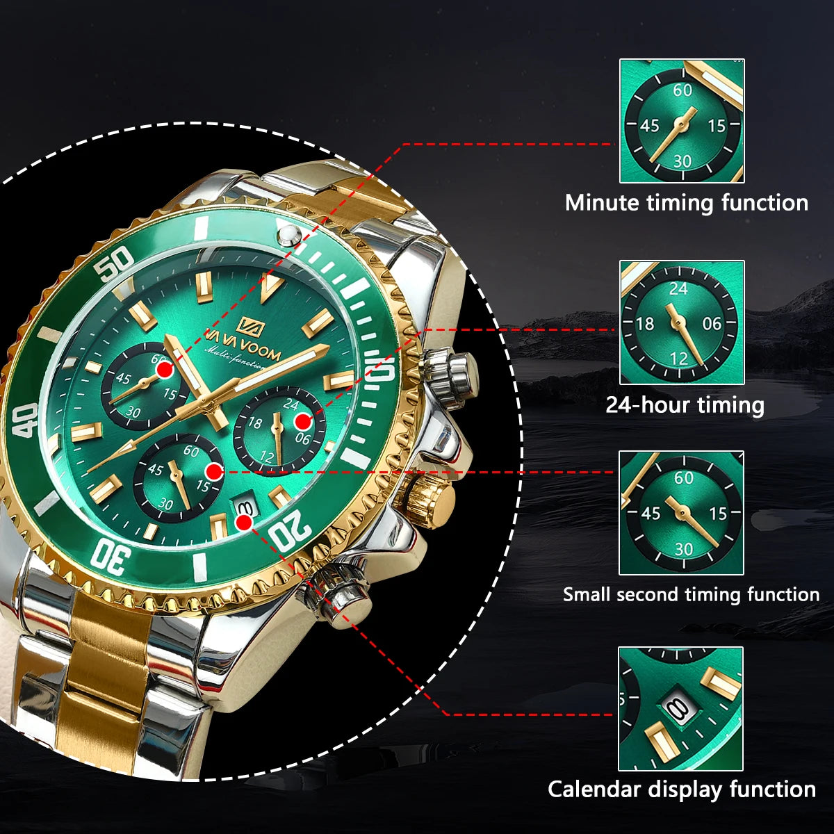 Hommes multifonctionnels
Montre de luxe en quartz
Lumière nocturne à l'eau
Diversificateur du style d'affaires
Série acier inoxydable
Mode de loisirs
montre-bracelet