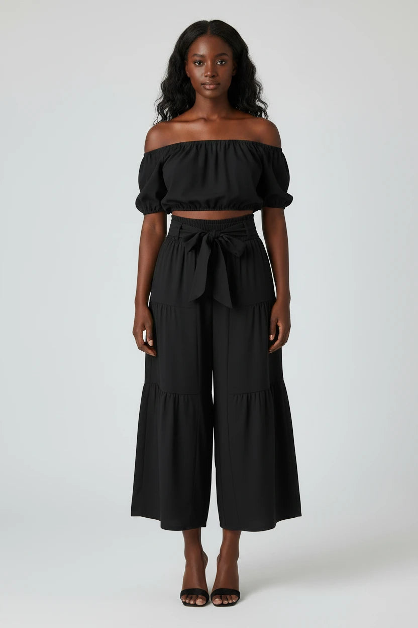 Ensemble Crop top Pantalon Ample Bleu