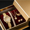 Montre femme de luxe dorée, montre-bracelet élégante à quartz avec diamants, bracelet tendance pour femme, ensemble de montres pour femme