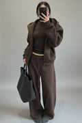 Ensemble jogging décontracté style américain pour femme, automne, coupe ample et rétro, veste à capuche et pantalon large, ensemble 2 pièces