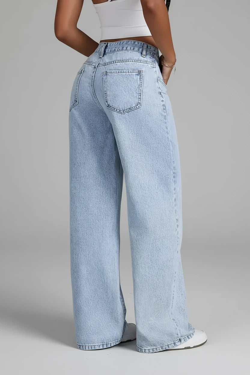 Jean pour femme – Style Y2K, pantalon en denim bleu clair à jambes larges, coupe ample et tendance, modèle simple, non extensible, adapté à toutes les saisons, style décontracté et populaire.