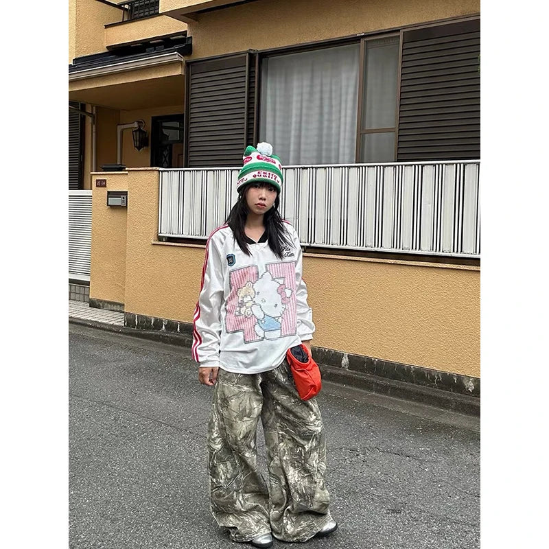 Jean femme ZHIZOU style gothique et baggy Y2K, inspiré de la mode américaine des années 2000, pantalon en jean avec broderies, style vintage Harajuku, coupe oversize et ample, idéal pour l’automne.
