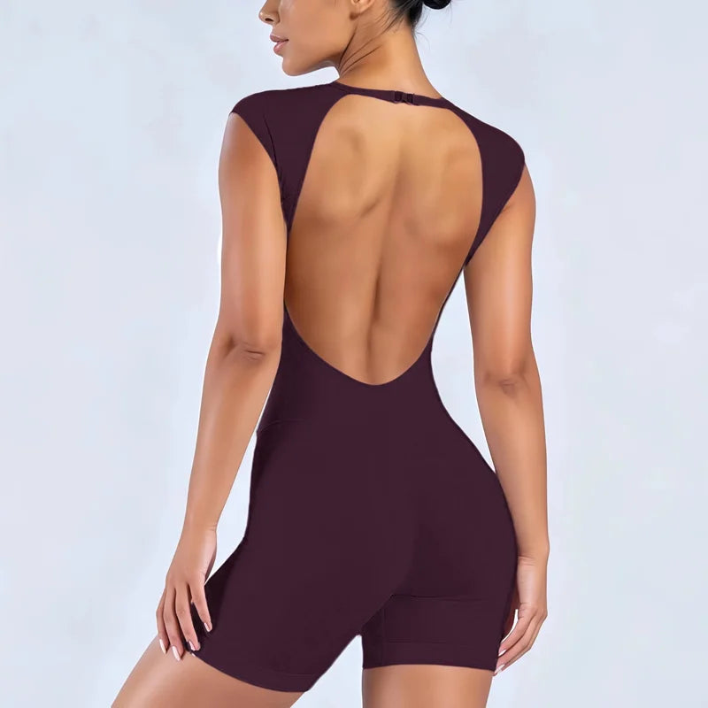 HISTELLO Impact – Combinaison de sport femme à manches courtes – Dos nu ajouré – Coupe ajustée – Yoga & Fitness
