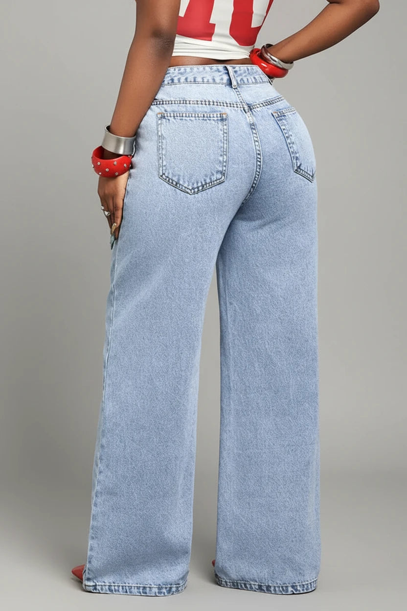 Benuynffy – Jean femme taille mi-haute 2-en-1, style streetwear tendance, inspiration vintage américaine et Y2K, polyvalent, décontracté, coupe ample et jambes larges en denim.