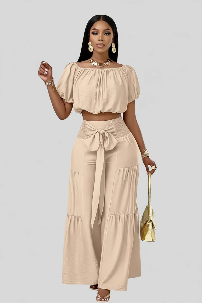 Ensemble Crop top Pantalon Ample Bleu