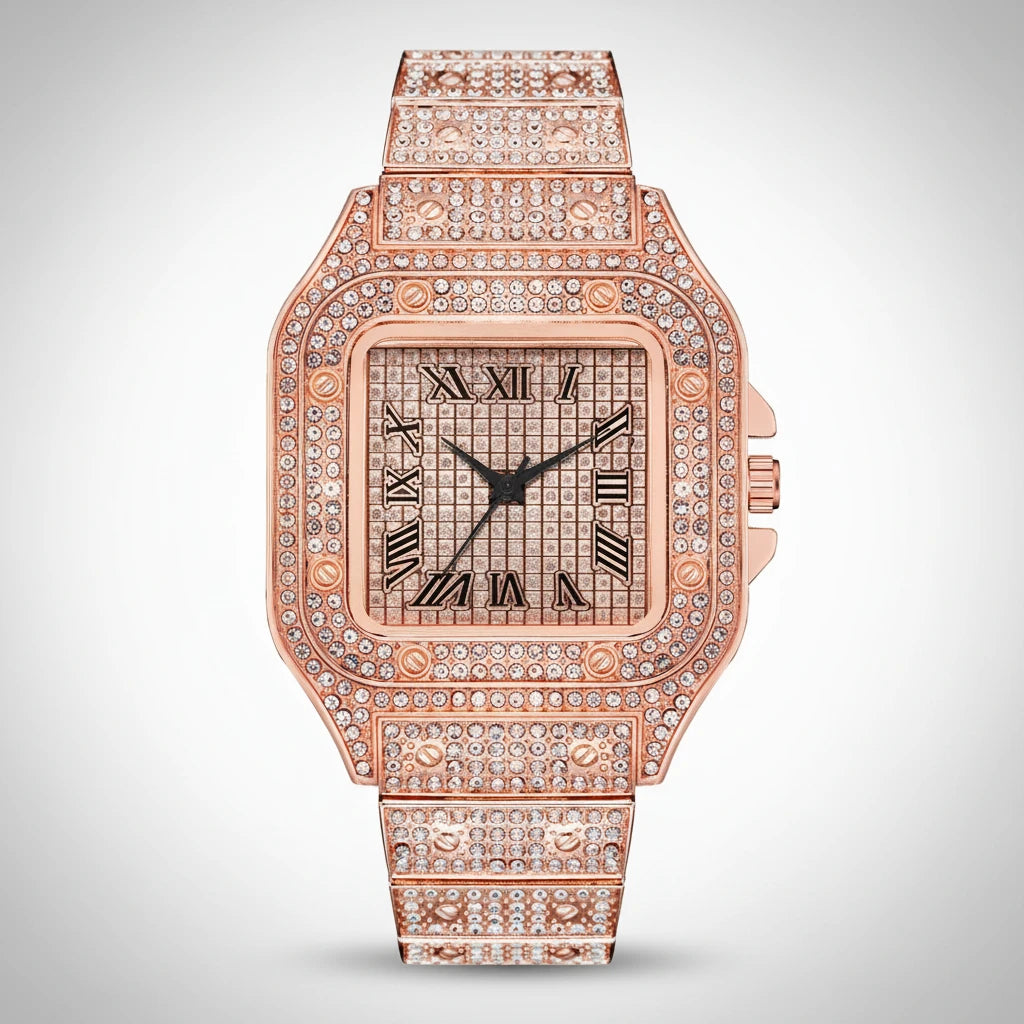 Montre Quartz Classique de Luxe pour Homme, Business, Bracelet Acier, Cadran Carré, Chiffres Romains, Strass, Montre-Bracelet Décontractée