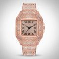Montre Quartz Classique de Luxe pour Homme, Business, Bracelet Acier, Cadran Carré, Chiffres Romains, Strass, Montre-Bracelet Décontractée