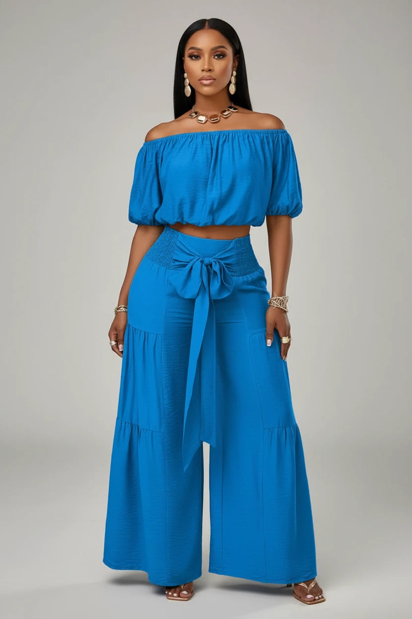 Ensemble Crop top Pantalon Ample Bleu