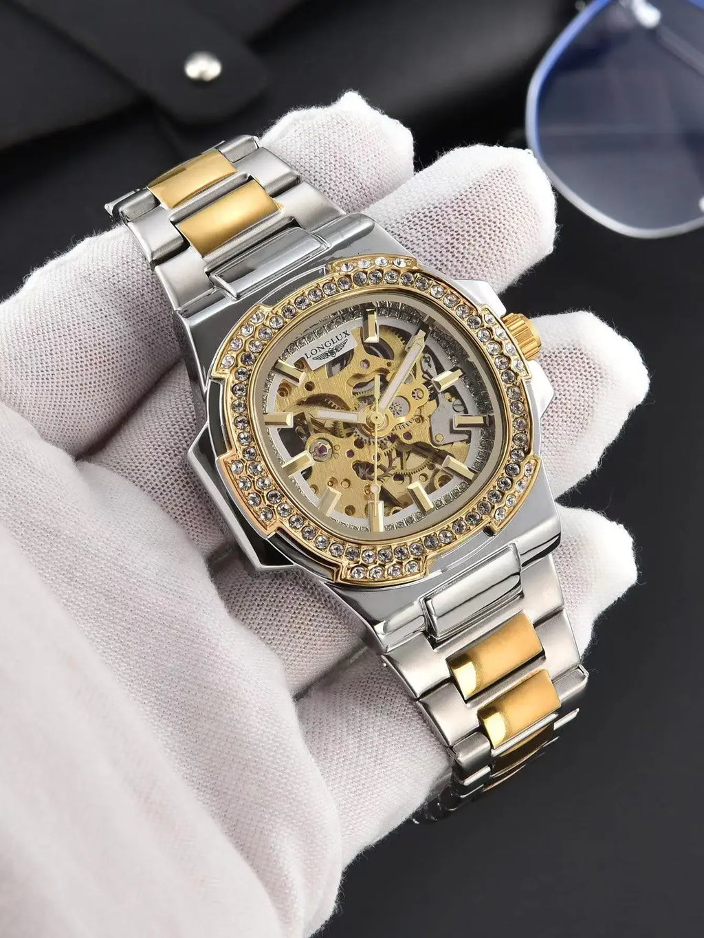 LONGLUX — Montre Squelette Automatique Homme, Acier Inoxydable