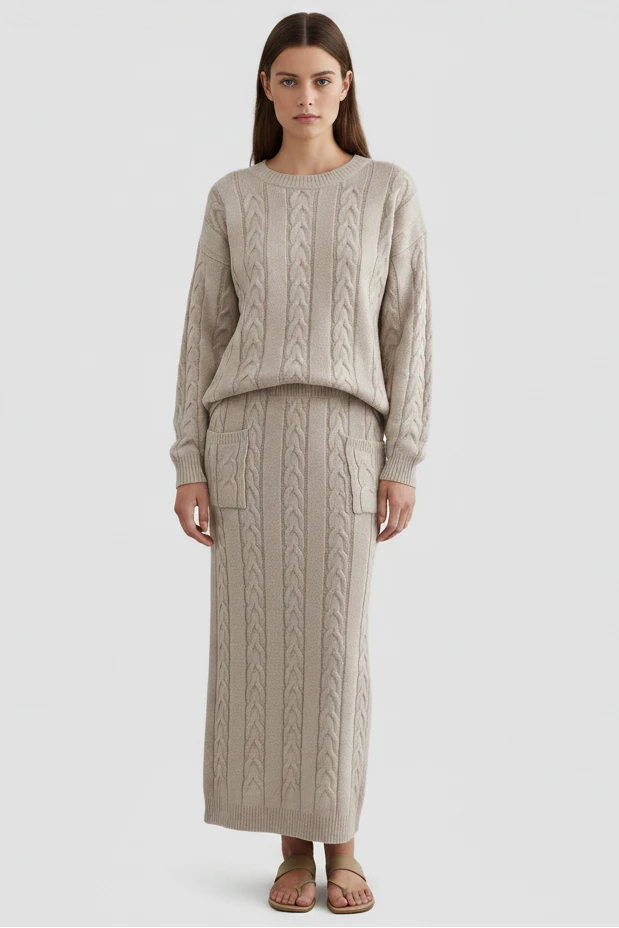 Ensemble chandail femme
Automne et hiver deux
Ensemble de pièces Hauts pull en tricot à col en O pour femmes et ensemble jupe en tricot Ensemble de robe chaude décontractée uni